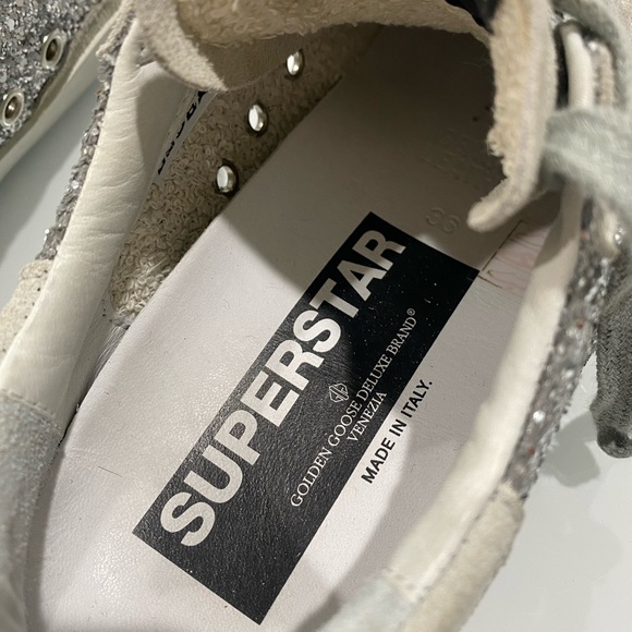 Authentic Golden Goose Silver Glitter Superstar Sneakers Size 36 - Picture 13 of 14